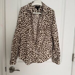 J. Crew Brown and Cream Animal Print Top size 6